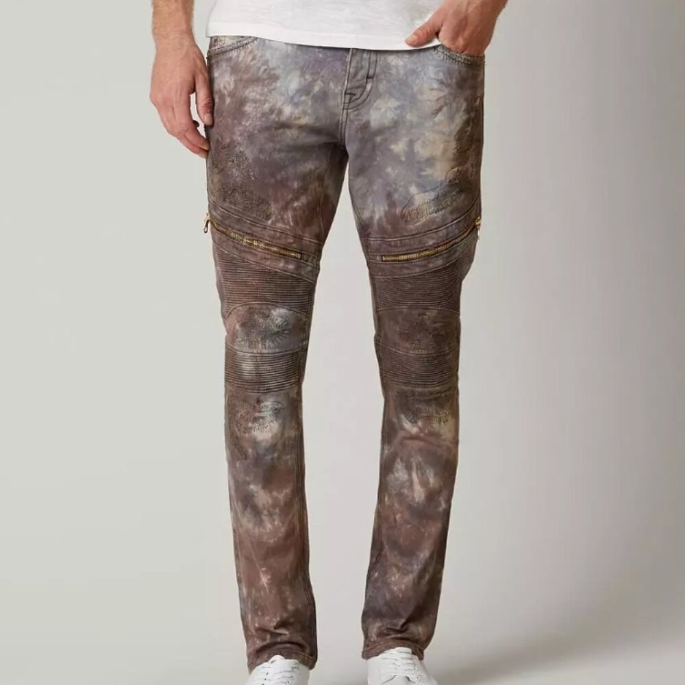 Rock Revival Moto Daviday Slim Straight Jeans Brown Tie Dye Men's Sizes